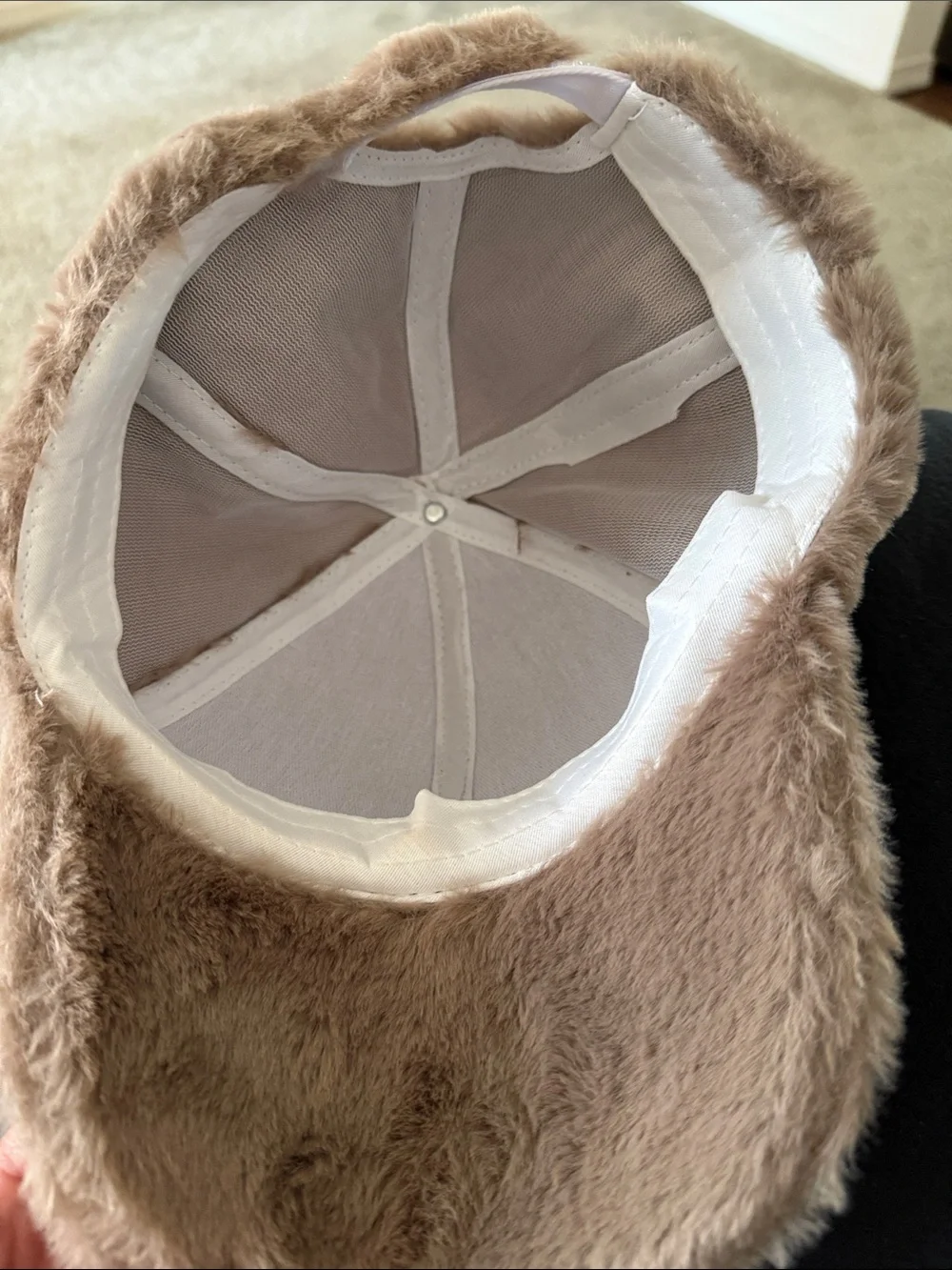 Plush Faux Fur Cap in Taupe for kids